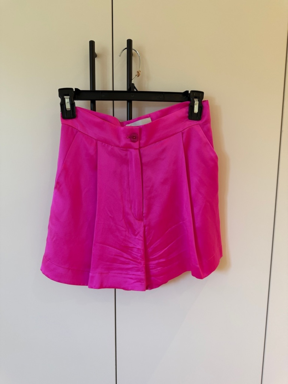 Silky Hot Pink Button-Down Shirt with Shorts Set - Picture 4 of 5